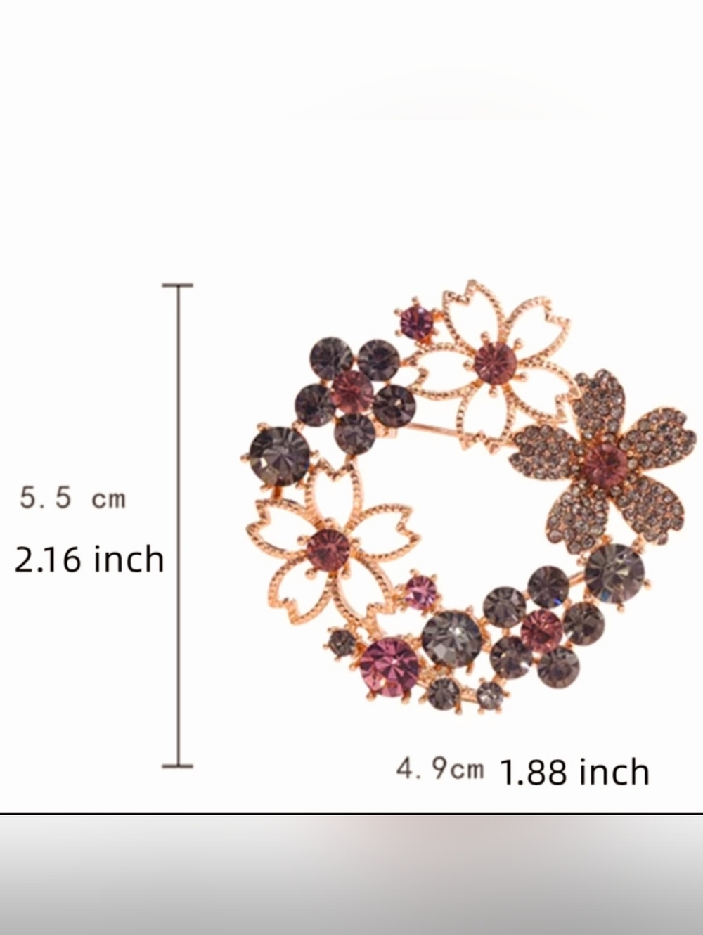 Floral Rhinestone Brooch - Picture 2 of 4